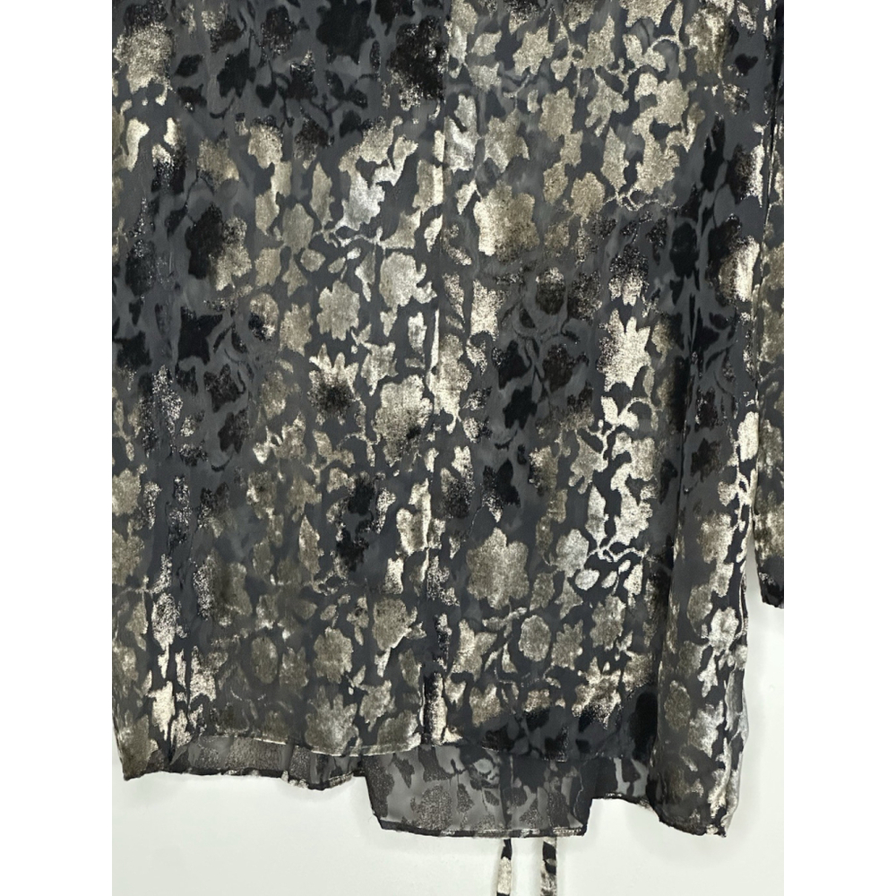 Womens Black Velvet Burnout Tunic Top Long Sleeve Black Gray Tie Waist Size XXL - Picture 7 of 8
